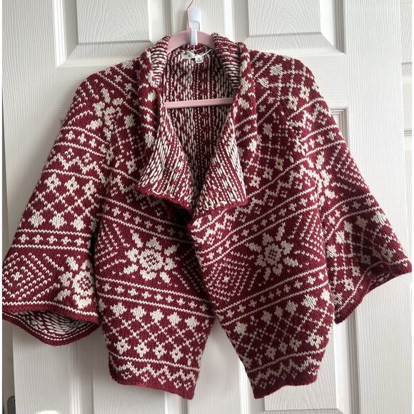 CABI Red Nordic Fair Isle Wool Blend Cropped Cardigan Shrug - Picture 6 of 16